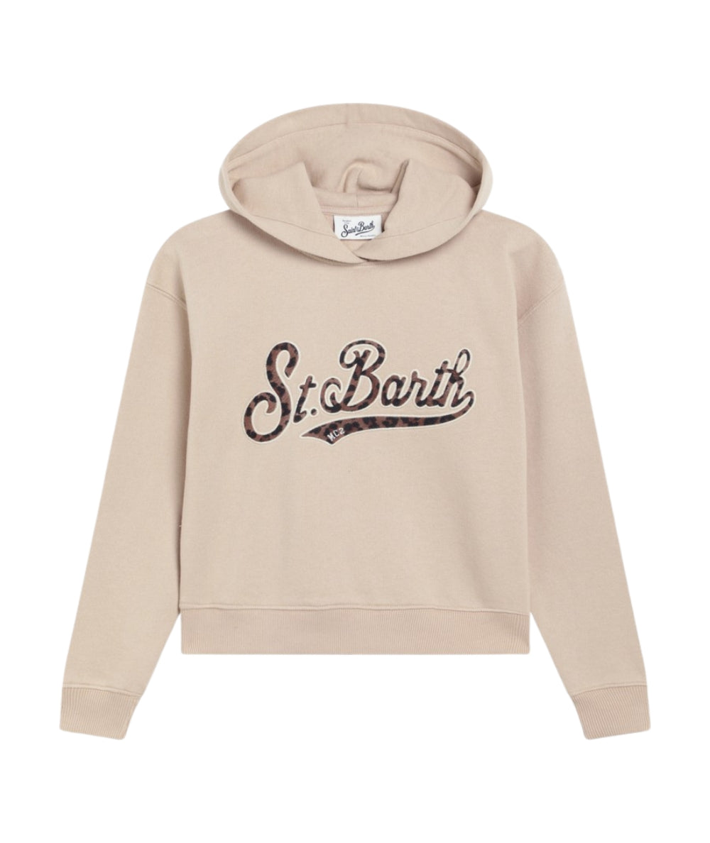 MC2 Saint Barth Felpa con Cappuccio e Logo Leopardato MINDY W JR Beige