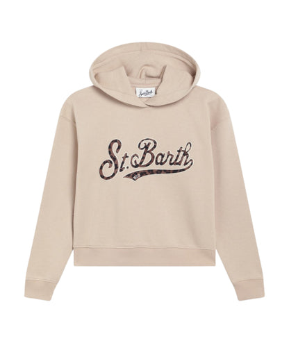 MC2 Saint Barth Felpa con Cappuccio e Logo Leopardato MINDY W JR Beige