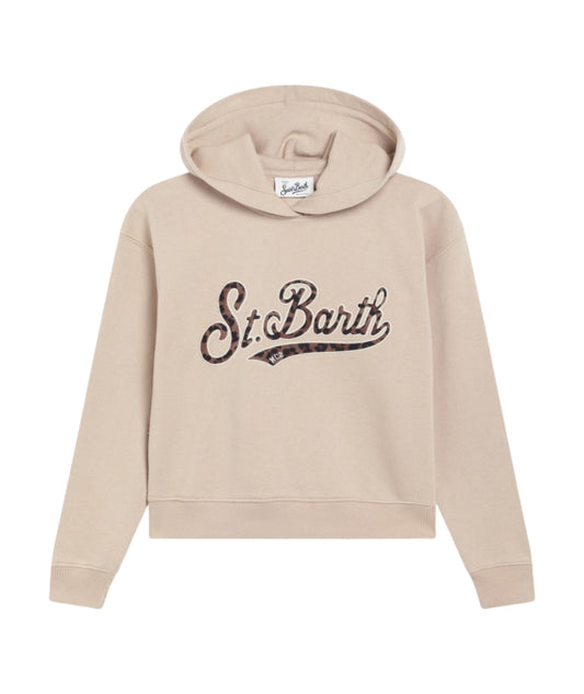 MC2 Saint Barth Felpa con Cappuccio e Logo Leopardato MINDY W JR Beige