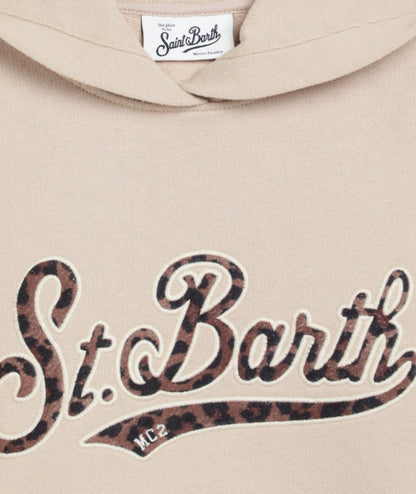 MC2 Saint Barth Felpa con Cappuccio e Logo Leopardato MINDY W JR Beige