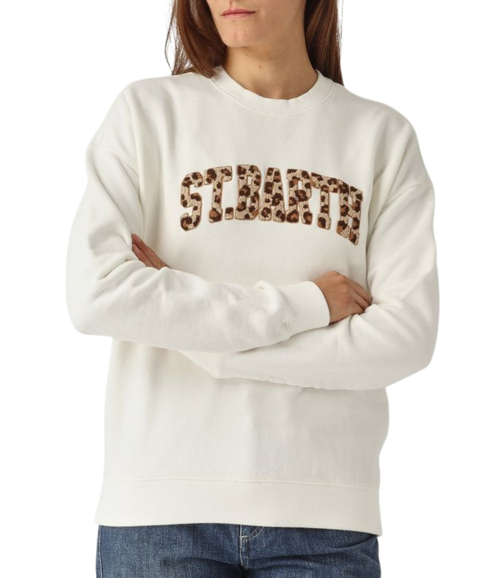 MC2 Saint Barth Felpa con Logo Leopardato STARDUST W STDW001 Bianco