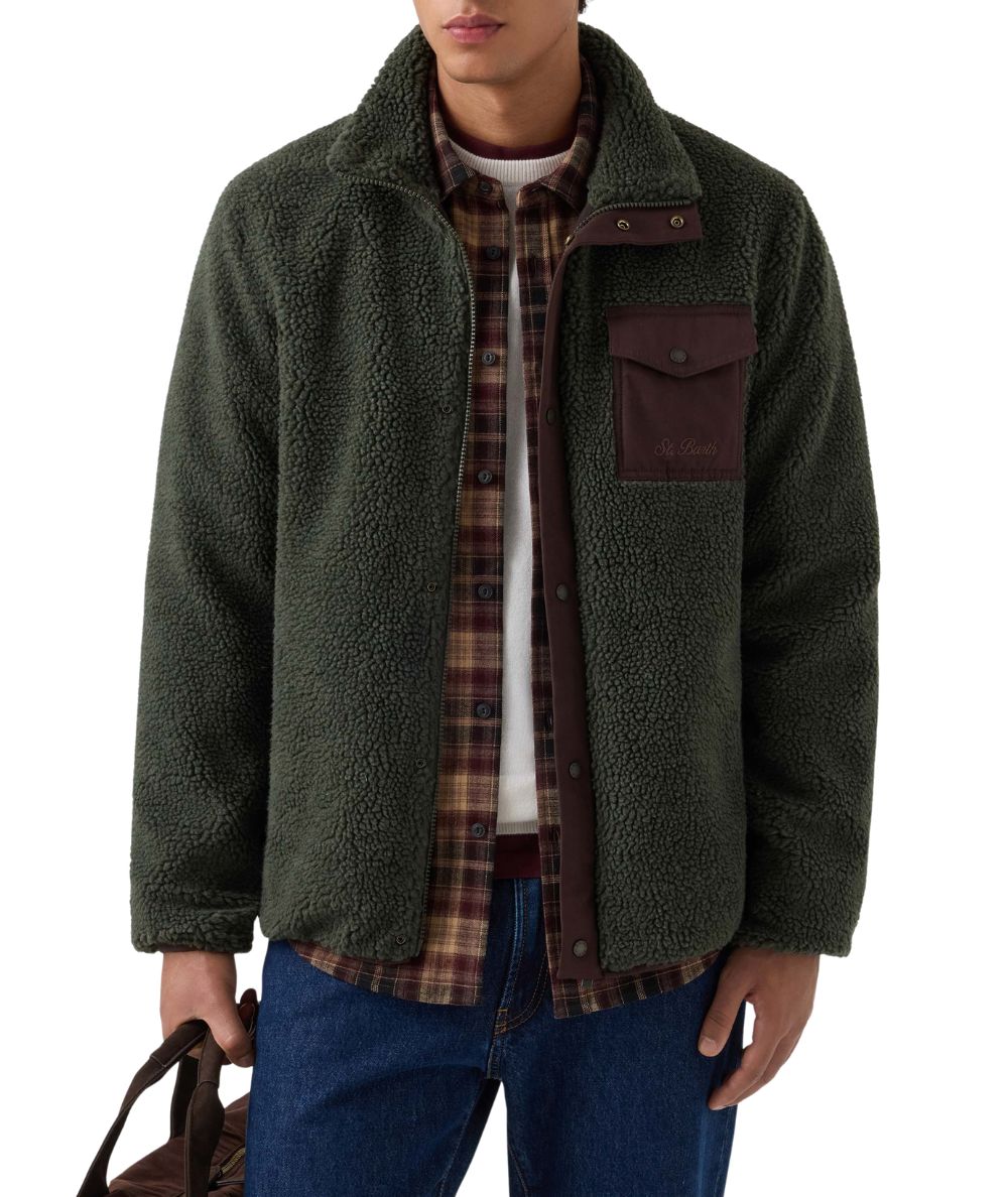MC2 Saint Barth Giacca in Pile Keystone Zip KEY0008 Verde Militare
