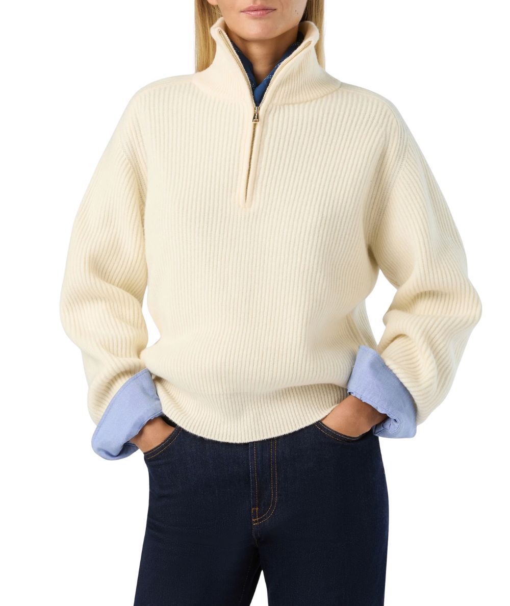 MC2 Saint Barth Maglione Half Zip Isalyn Wool ISN0001 Bianco