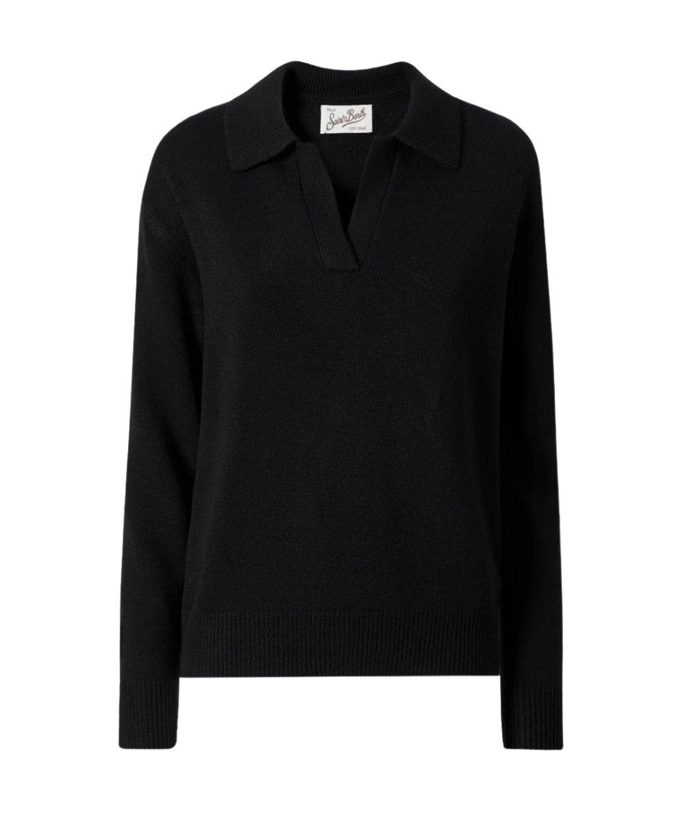 MC2 Saint Barth Maglione con Collo a Polo EZE WOOL Nero