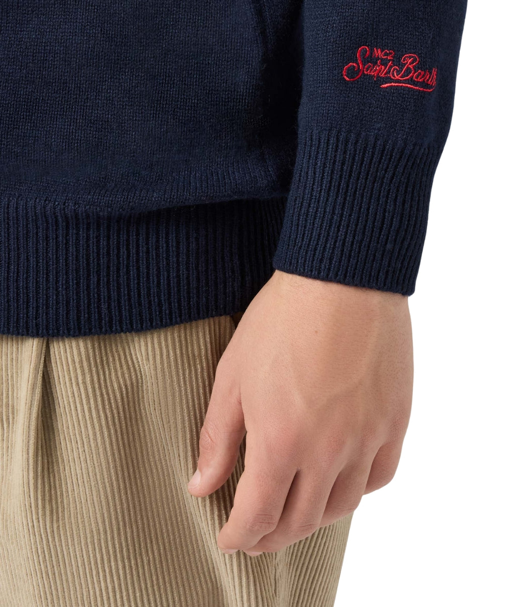 MC2 Saint Barth Maglione con Ricami HERON HER0001 Blu Navy