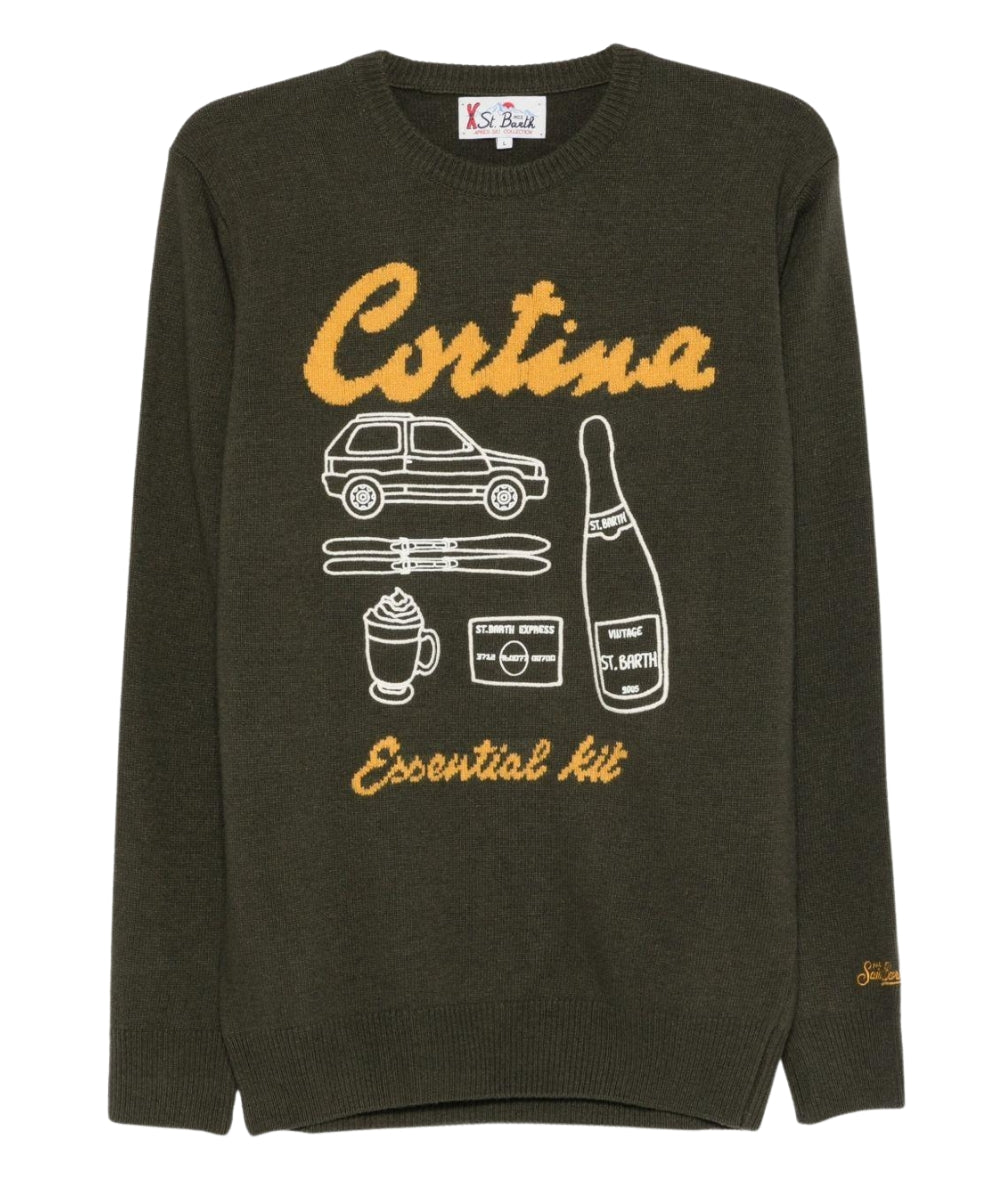 MC2 Saint Barth Maglione con Ricami HERON HER0001 Verde Militare