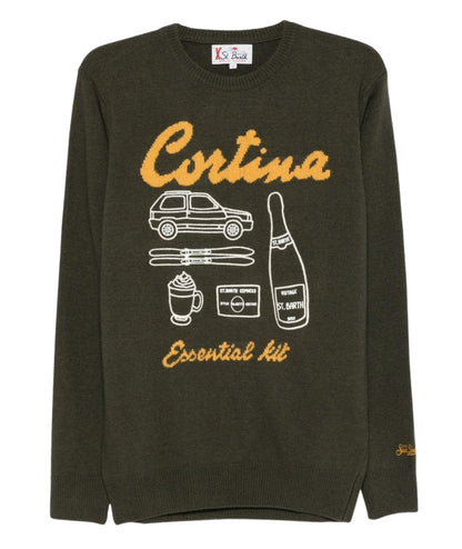 MC2 Saint Barth Maglione con Ricami HERON HER0001 Verde Militare