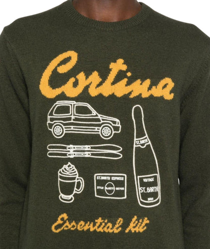 MC2 Saint Barth Maglione con Ricami HERON HER0001 Verde Militare