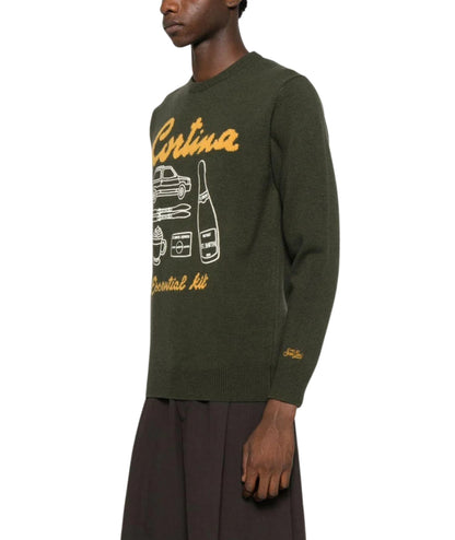 MC2 Saint Barth Maglione con Ricami HERON HER0001 Verde Militare