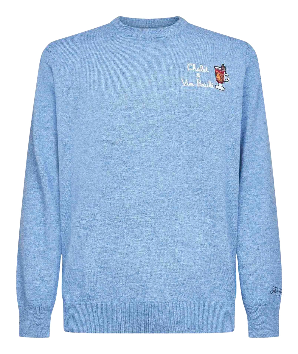 MC2 Saint Barth Maglione con Ricami HERON LIGHT EMBRY HER0024 Azzurro