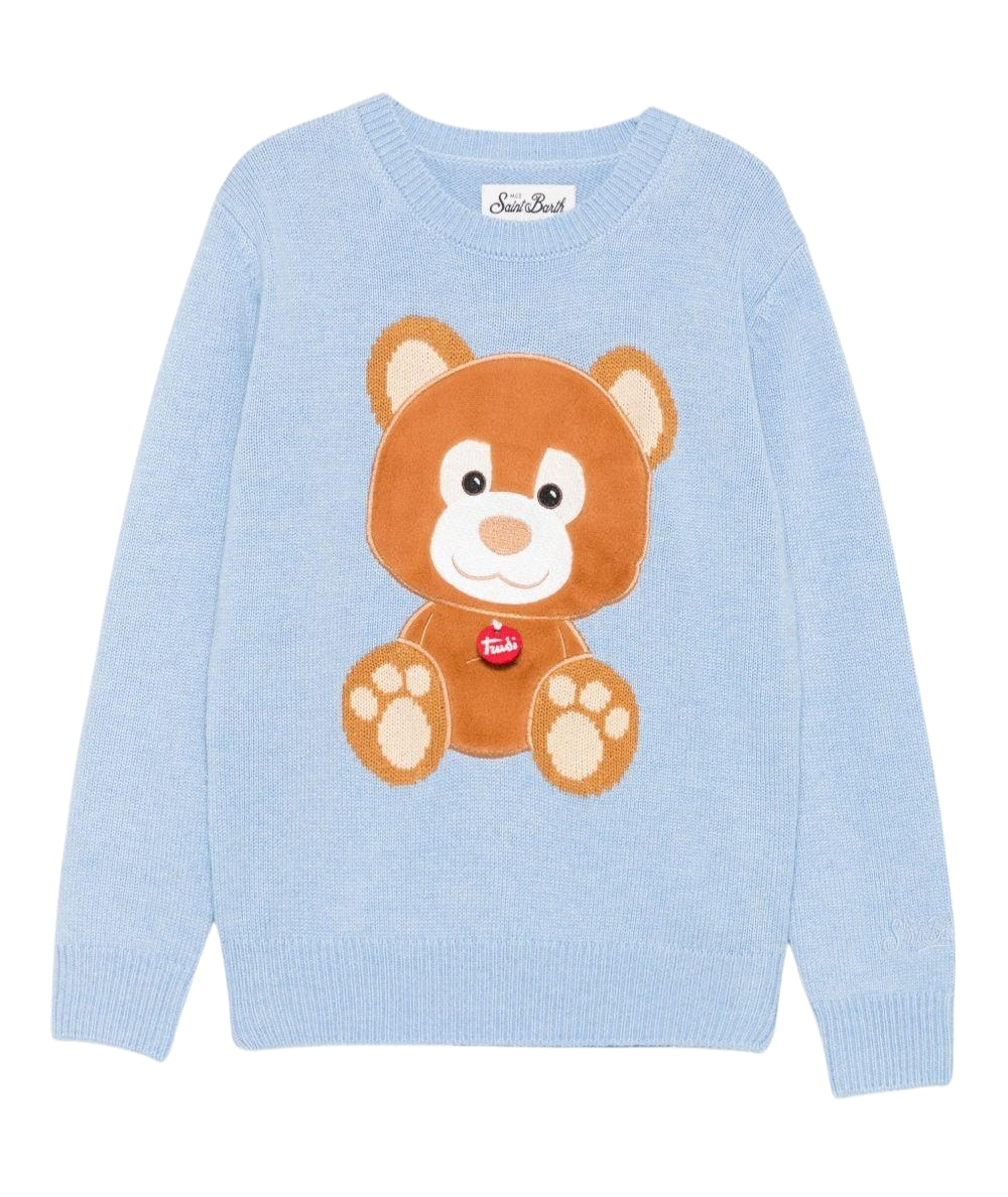 MC2 Saint Barth Maglione con Ricamo PRINCESS TRUDI ORSO PRC0001 Azzurro
