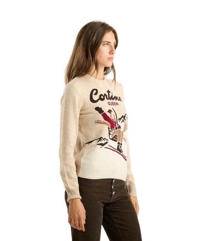 MC2 Saint Barth Maglione con stampa New Queen C QUE0018 Beige