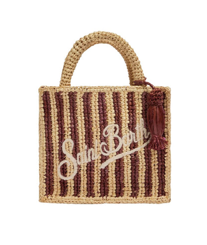 MC2 Saint Barth Mini Borsa in Raffia a Righe Vanity VAMI004 Beige Marrone