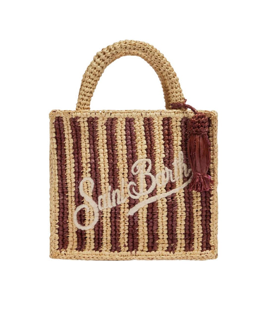 MC2 Saint Barth Mini Borsa in Raffia a Righe Vanity VAMI004 Beige Marrone