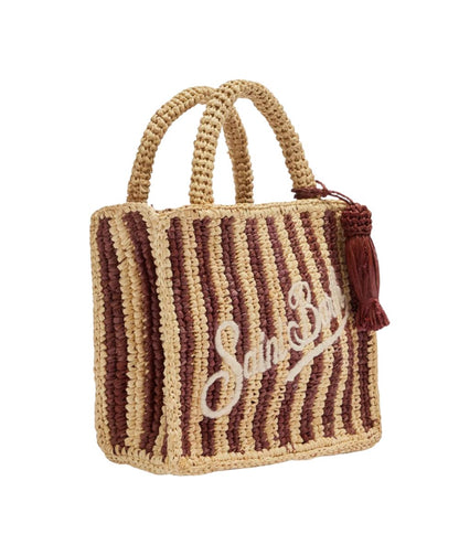 MC2 Saint Barth Mini Borsa in Raffia a Righe Vanity VAMI004 Beige Marrone