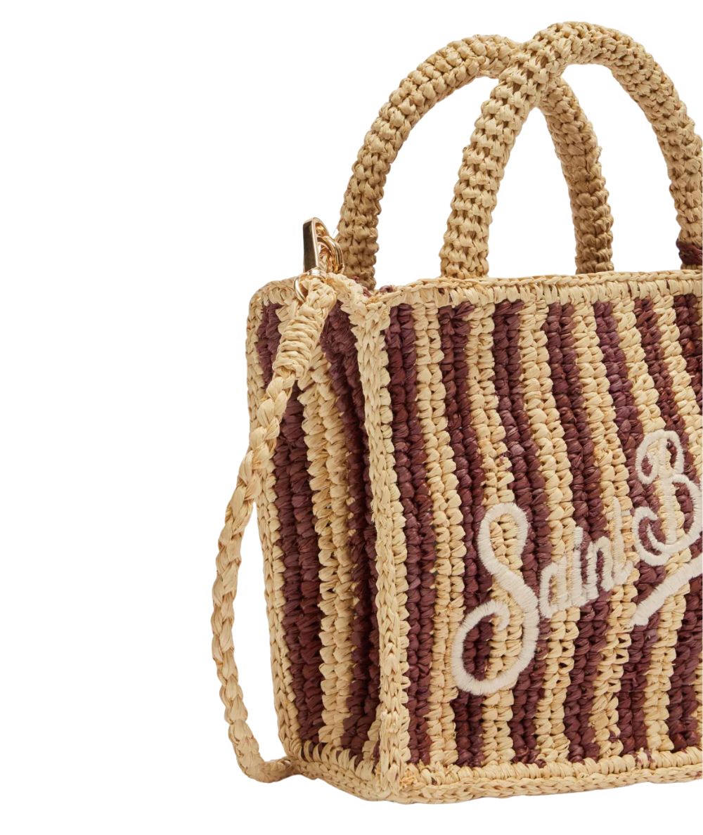 MC2 Saint Barth Mini Borsa in Raffia a Righe Vanity VAMI004 Beige Marrone