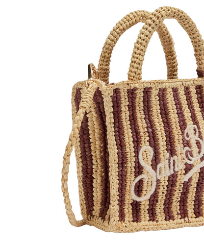 MC2 Saint Barth Mini Borsa in Raffia a Righe Vanity VAMI004 Beige Marrone