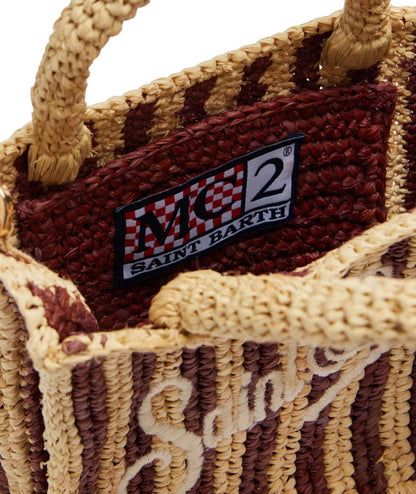 MC2 Saint Barth Mini Borsa in Raffia a Righe Vanity VAMI004 Beige Marrone