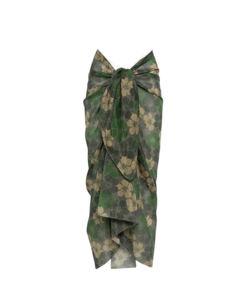 MC2 Saint Barth Pareo in Fantasia Thaiti Silk Voile Hibiscus Camo Verde