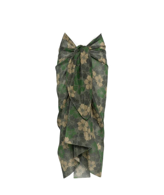 MC2 Saint Barth Pareo in Fantasia Thaiti Silk Voile Hibiscus Camo Verde