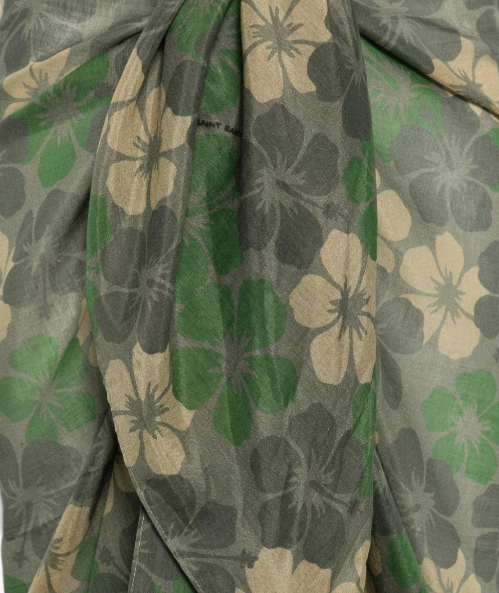 MC2 Saint Barth Pareo in Fantasia Thaiti Silk Voile Hibiscus Camo Verde