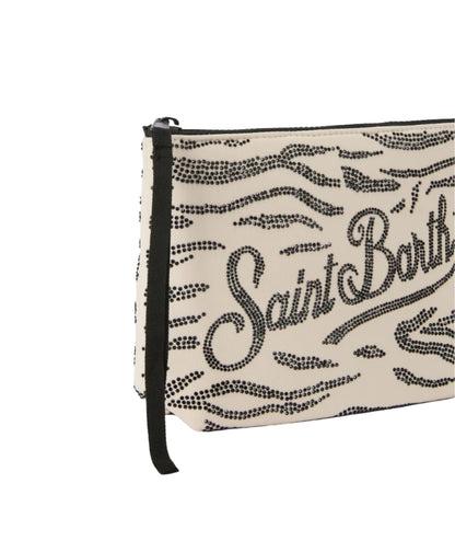 MC2 Saint Barth Pochette Zebrata con Strass Aline ALI0032 Nero