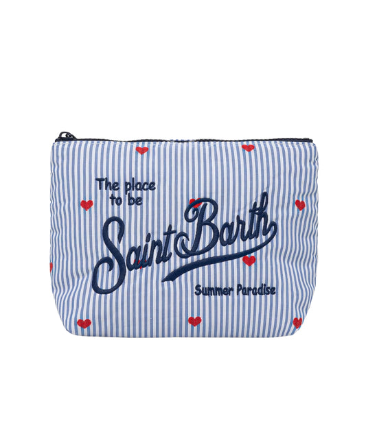 MC2 Saint Barth Pochette a Righe e Cuori Aline Cotton ALI0046 Azzurro