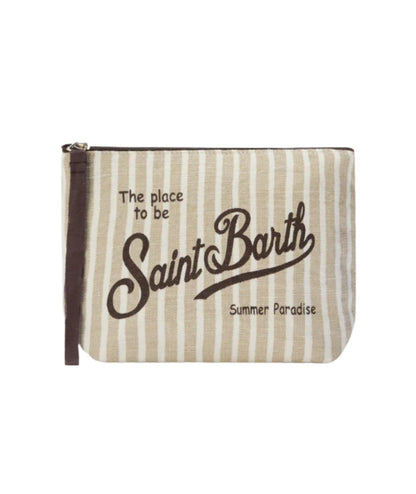 MC2 Saint Barth Pochette a Righe in Lino ALI0004 Beige