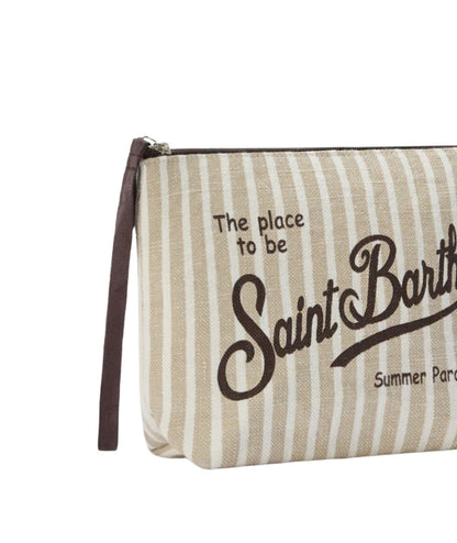 MC2 Saint Barth Pochette a Righe in Lino ALI0004 Beige