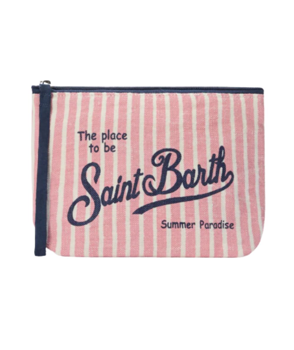 MC2 Saint Barth Pochette a Righe in Lino ALI0004 Rosa Bianco