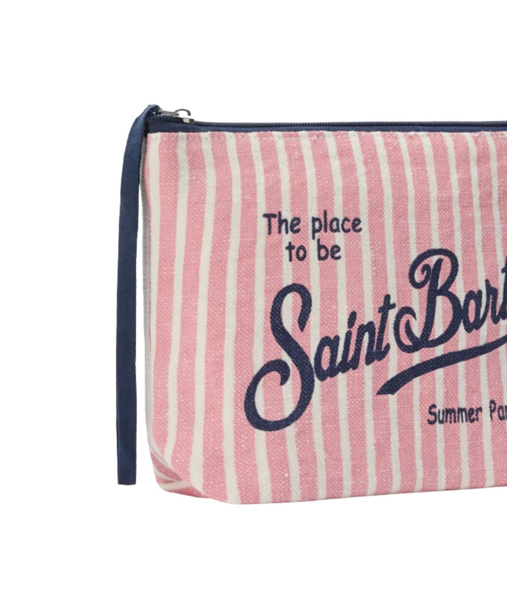 MC2 Saint Barth Pochette a Righe in Lino ALI0004 Rosa Bianco