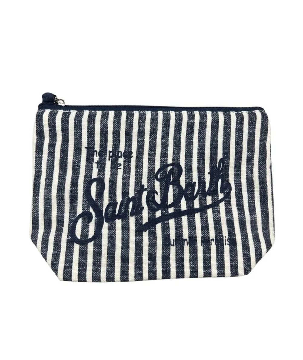 MC2 Saint Barth Pochette a Righe in Lino Aline ALI0004 Bianco Blu