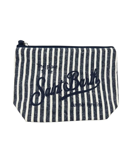 MC2 Saint Barth Pochette a Righe in Lino Aline ALI0004 Bianco Blu