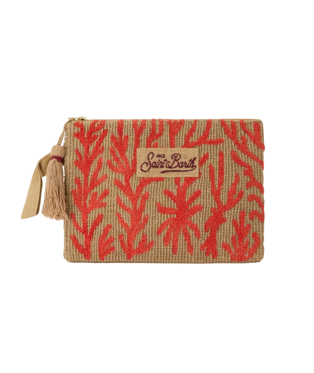 MC2 Saint Barth Pochette in Juta con Ricami Corallo JUTE002 Beige 
