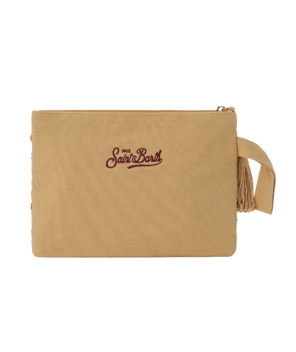 MC2 Saint Barth Pochette in Juta con Ricami Corallo JUTE002 Beige 