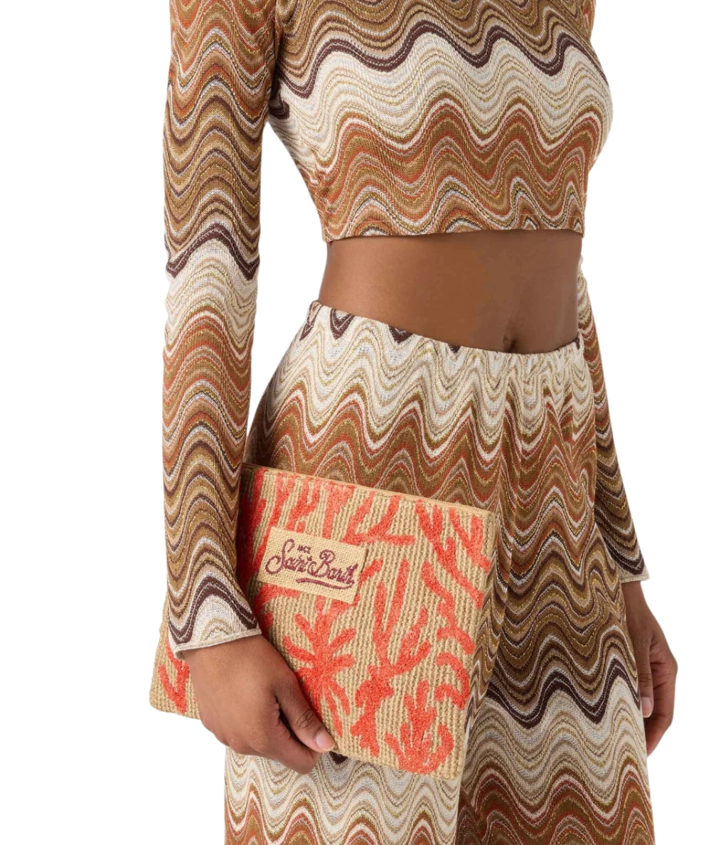 MC2 Saint Barth Pochette in Juta con Ricami Corallo JUTE002 Beige 