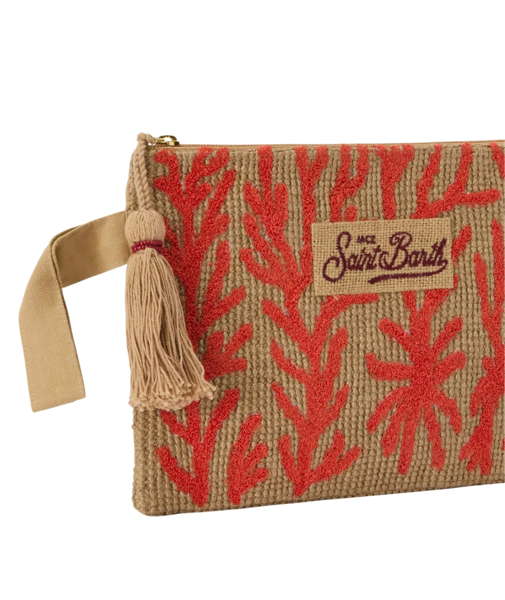 MC2 Saint Barth Pochette in Juta con Ricami Corallo JUTE002 Beige 