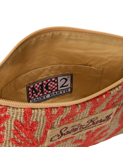 MC2 Saint Barth Pochette in Juta con Ricami Corallo JUTE002 Beige 