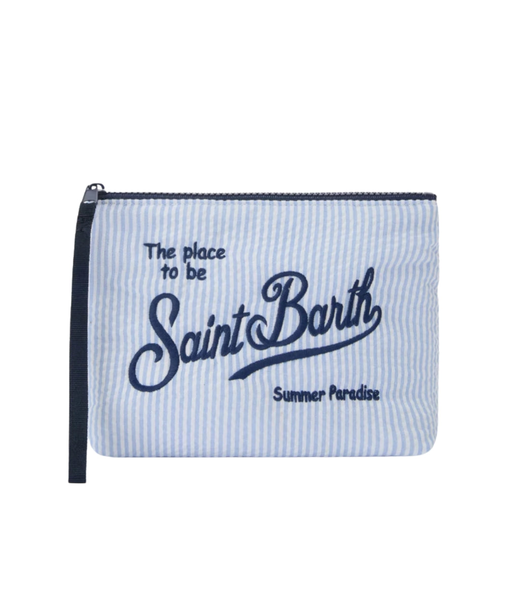 MC2 Saint Barth Pochette in Seersucker a Righe Aline ALI0049 Azzurro