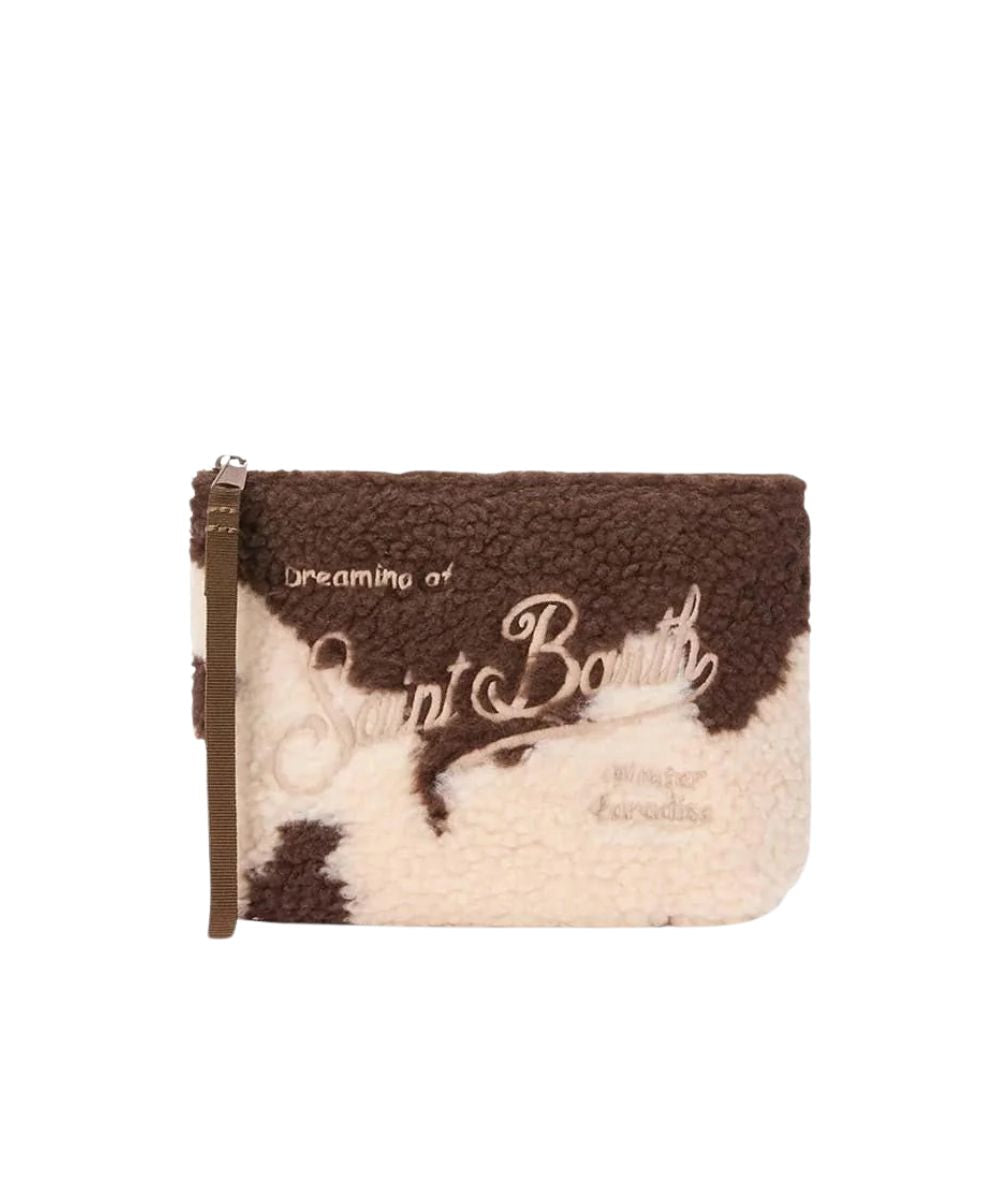 MC2 Saint Barth Pochette in Tessuto Aline Teddy Cow Skin ALI0023 Panna/Marrone
