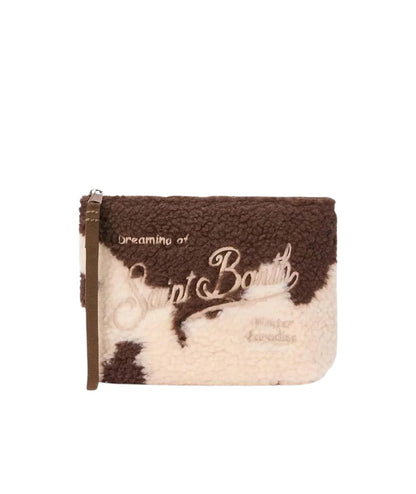 MC2 Saint Barth Pochette in Tessuto Aline Teddy Cow Skin ALI0023 Panna/Marrone
