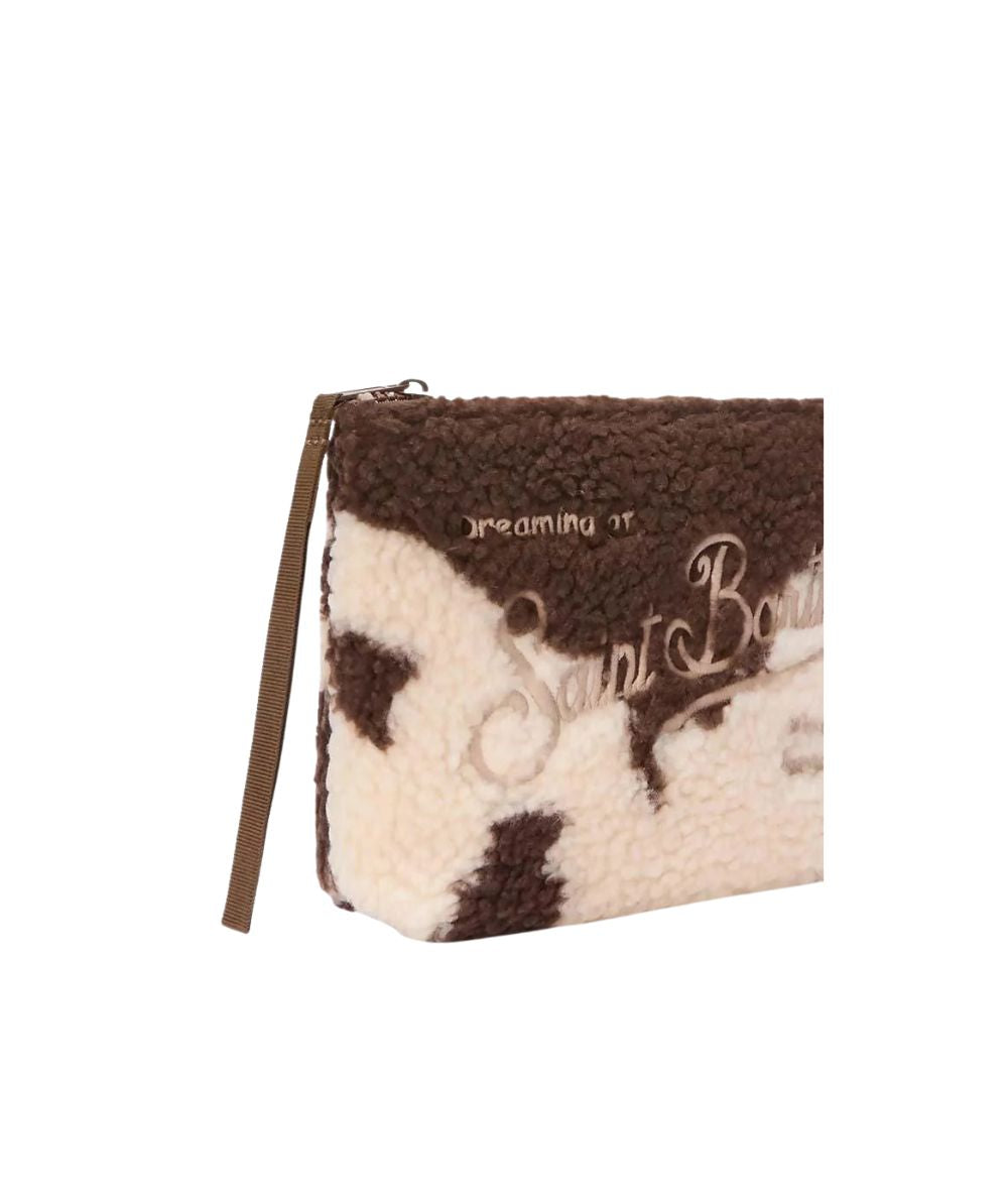MC2 Saint Barth Pochette in Tessuto Aline Teddy Cow Skin ALI0023 Panna/Marrone