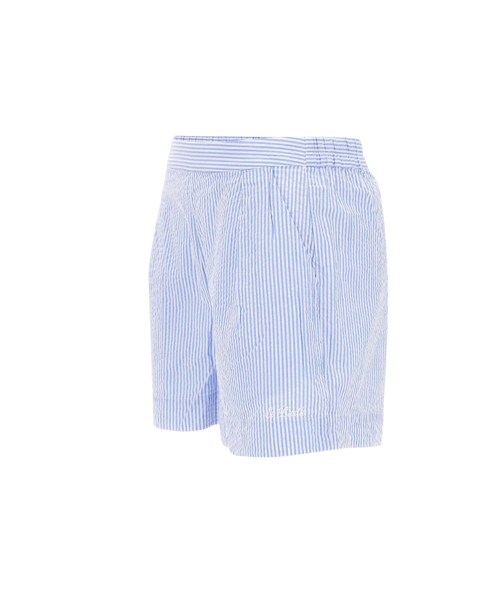 MC2 Saint Barth Shorts in Seersucker a Righe Amani AMN0001 Azzurro