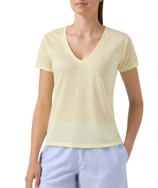 MC2 Saint Barth T-shirt Scollo a V in Lino Eloise ELOI001 Giallo