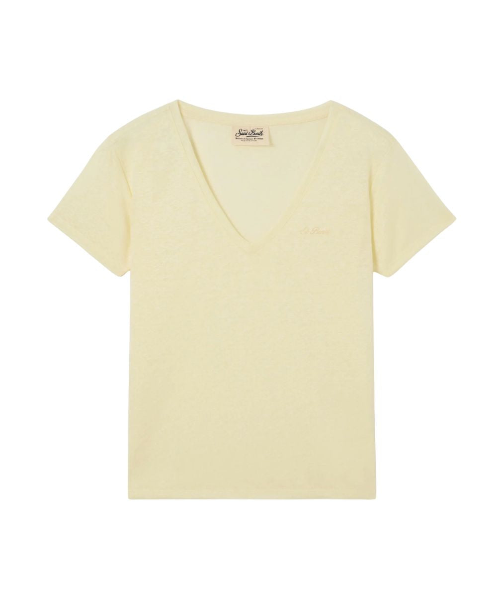 MC2 Saint Barth T-shirt Scollo a V in Lino Eloise ELOI001 Giallo