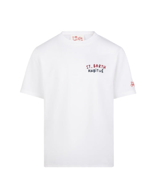 MC2 Saint Barth T-shirt con Girocollo e Ricami Portland PRL0001 Bianco