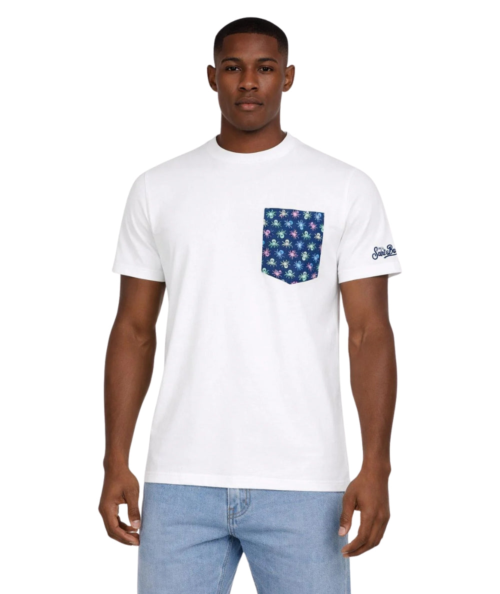 MC2 Saint Barth T-shirt con Girocollo e Taschino Blanche BLA0001 Bianco