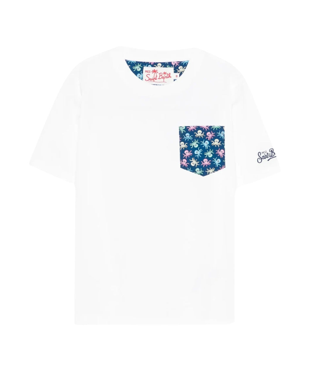 MC2 Saint Barth T-shirt con Girocollo e Taschino Kea KEA0001 Bianco