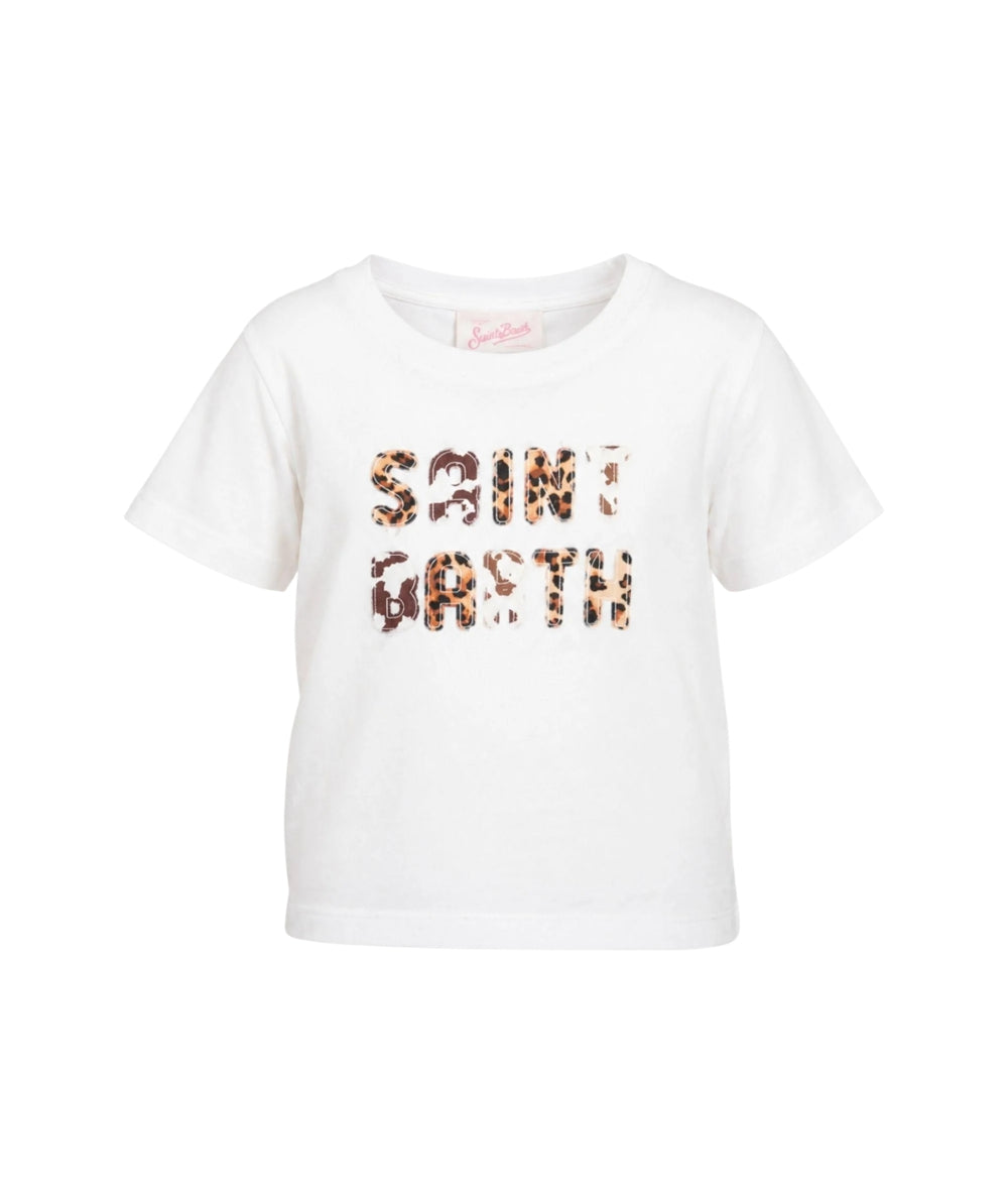 MC2 Saint Barth T-shirt con Maxi Logo Leopardato Elly ELLY001 Bianco