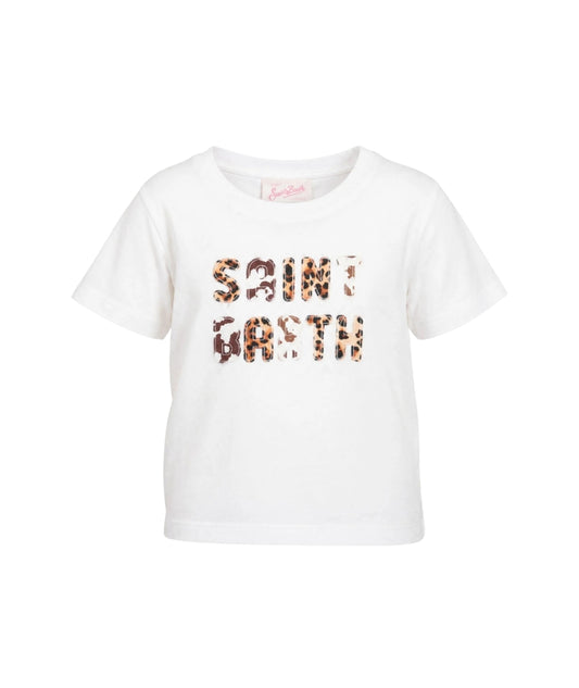 MC2 Saint Barth T-shirt con Maxi Logo Leopardato Elly ELLY001 Bianco